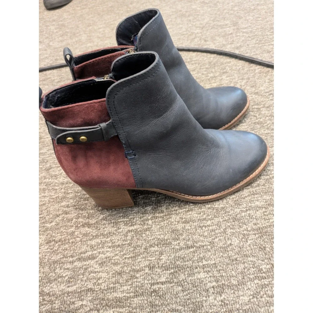 Sperry Ankle Boots Women's Size 7 Navy Blue Burgundy‎ Suede Leather Block Heel